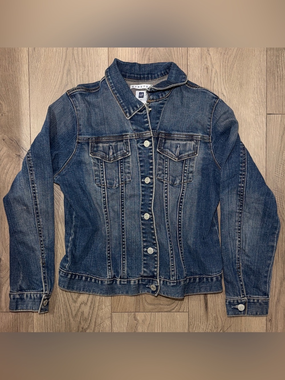 Pre-Owned Gap Stretch Collared Button Pockets Denim Jean Jacket Blue Size L